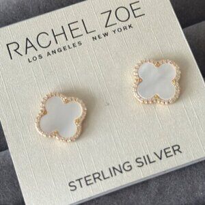 Rachel Zoe Mother of Pearl Sterling Silver 925 Gold Plated Clover Stud Earrings